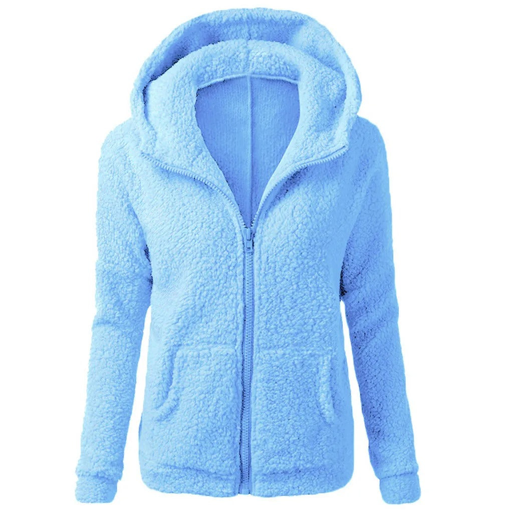 Vinterjakke med hette i fleece for kvinner