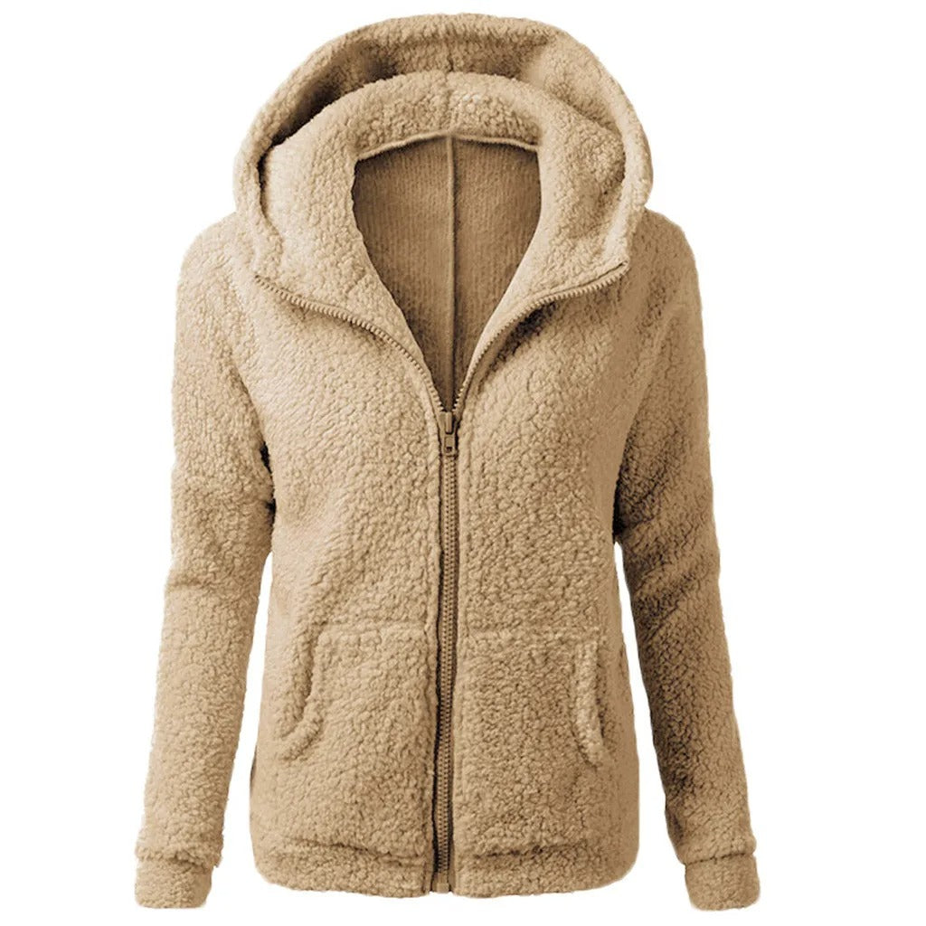 Vinterjakke med hette i fleece for kvinner