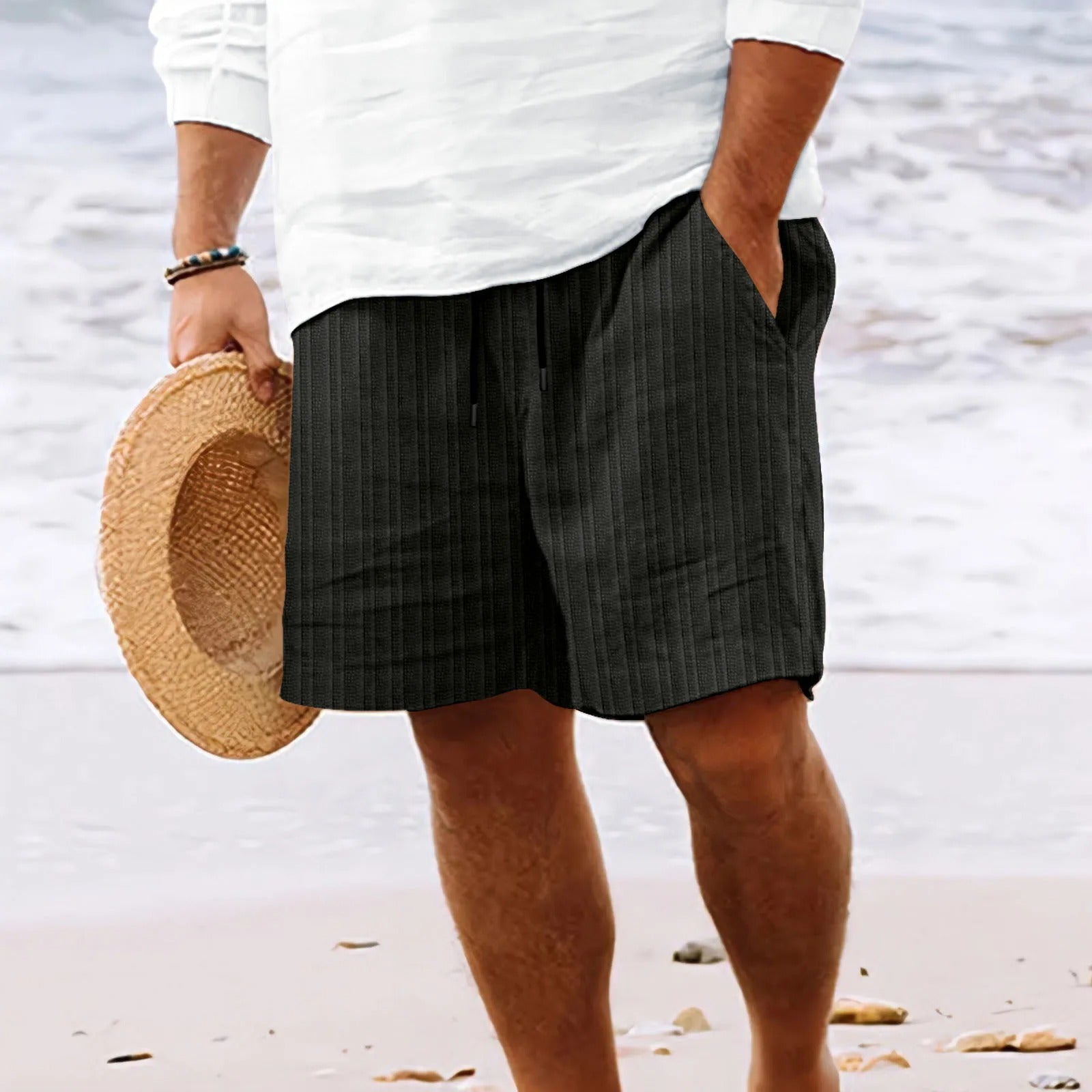 Stripete Jacquard Cord Casual Shorts for menn