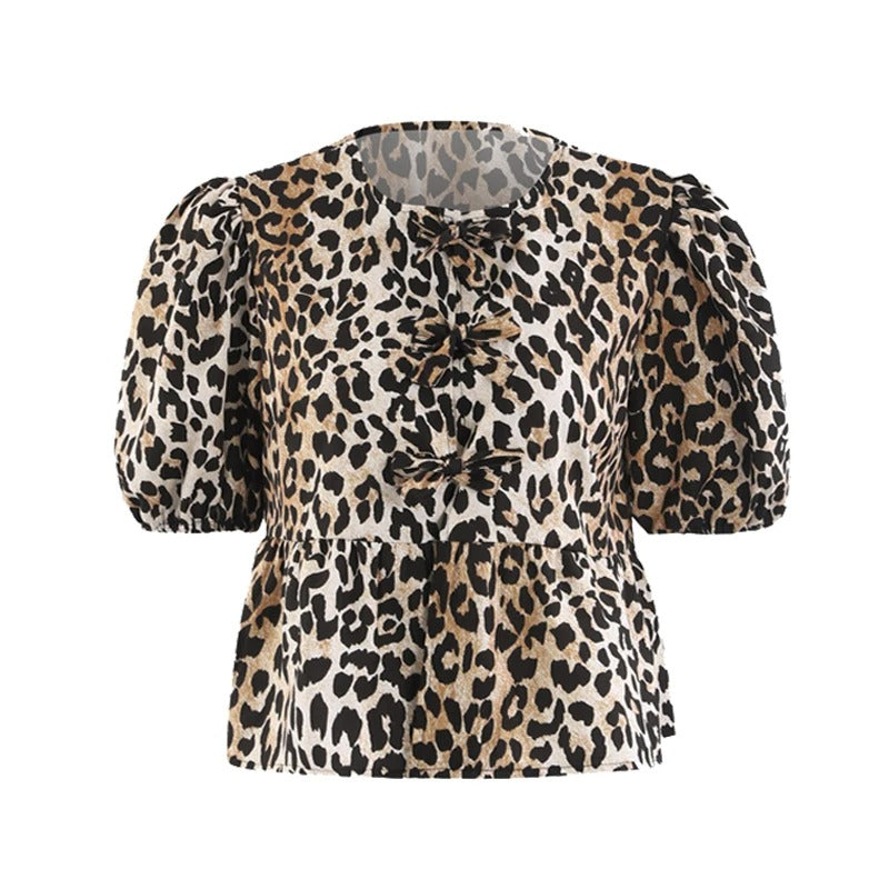 Leopardprint bluse med puffermer