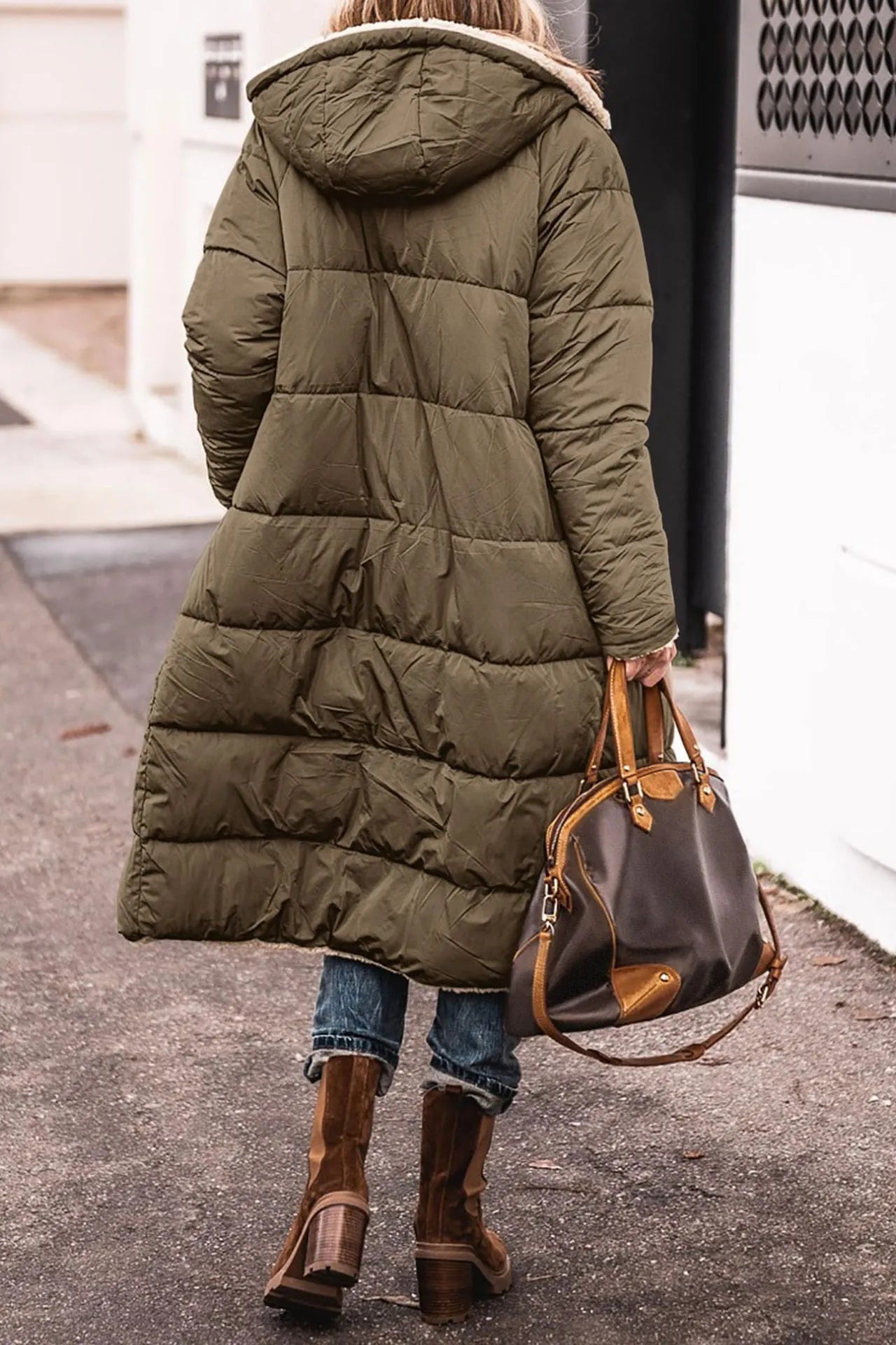Dame Puffer Jakke Grå Lang Med Pelsfor Polyester-5