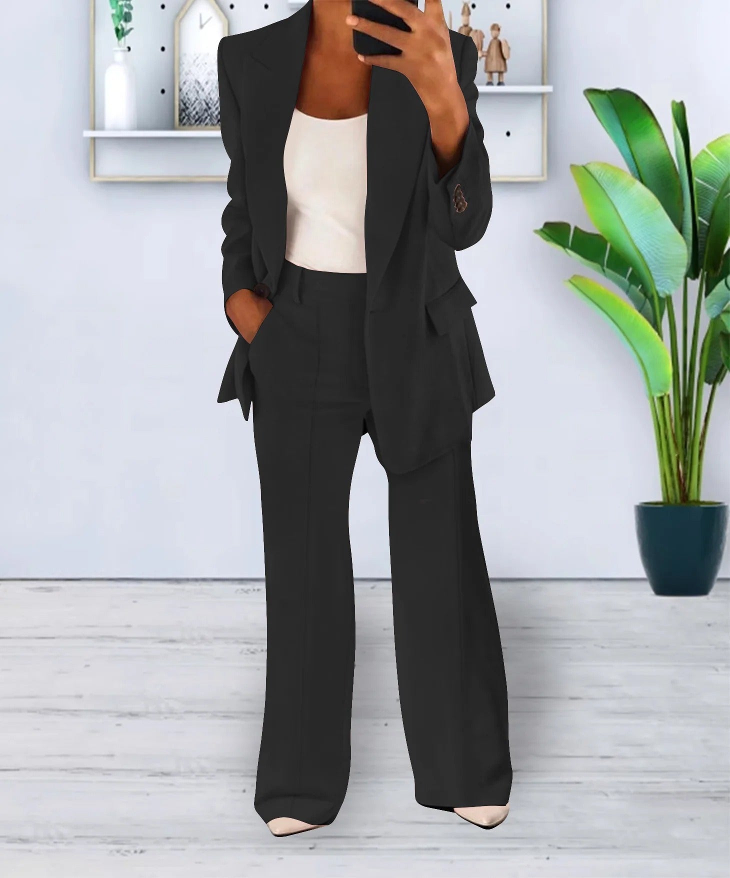 Variant image for Dame Sæt Grå Blazer og Vidde Bukser Elegant Polyester-9