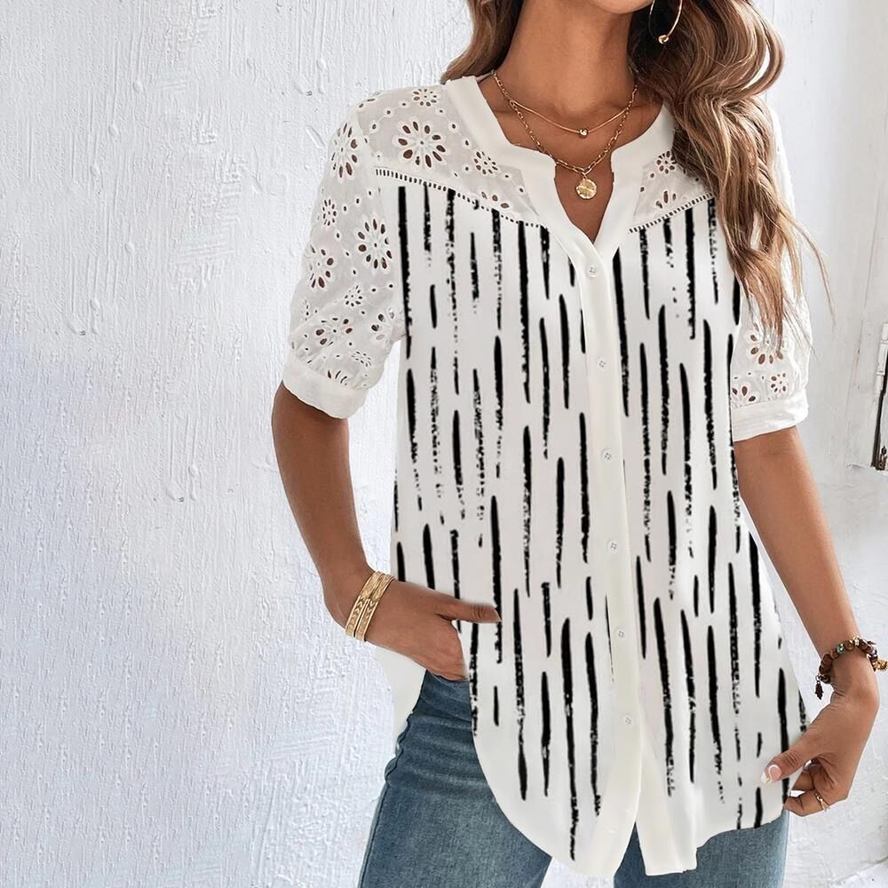 Kvinne Bluse Lekent Trykk Pustende Polyester 6