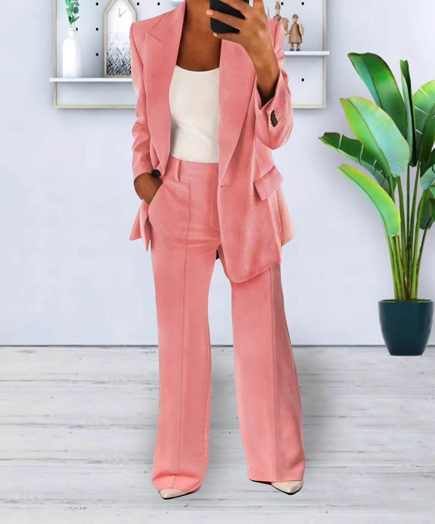 Variant image for Dame Sæt Grå Blazer og Vidde Bukser Elegant Polyester-17