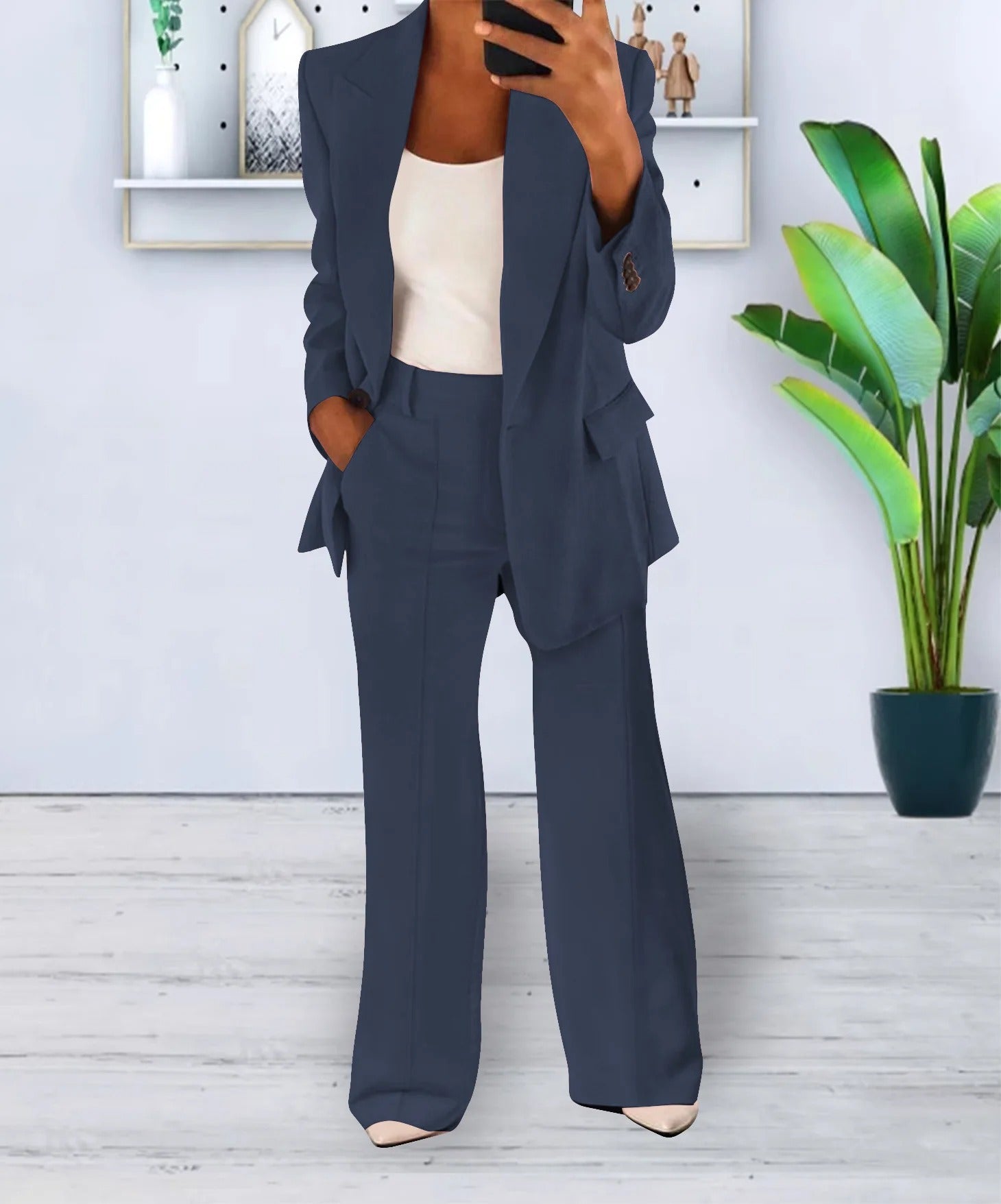 Variant image for Dame Sæt Grå Blazer og Vidde Bukser Elegant Polyester-5