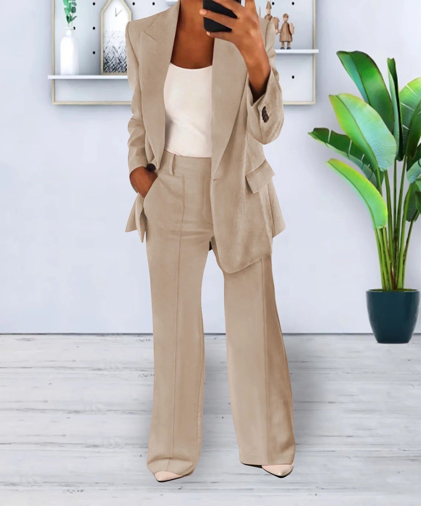 Variant image for Dame Sæt Grå Blazer og Vidde Bukser Elegant Polyester-13
