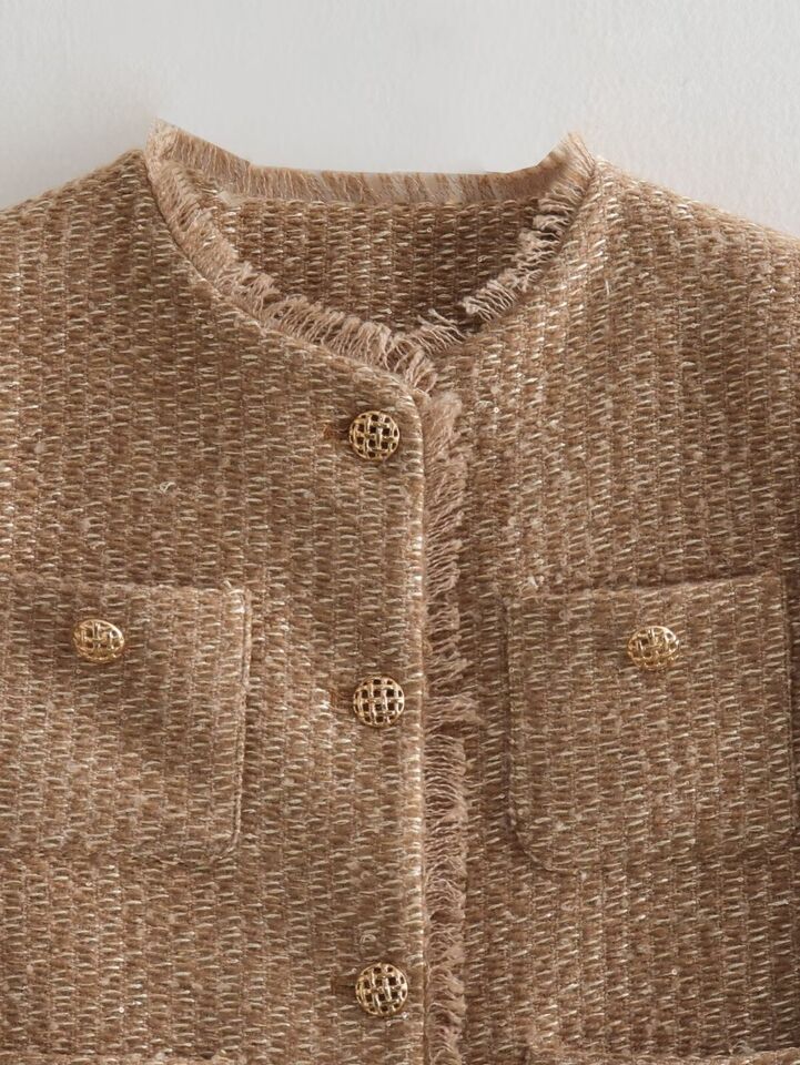 Tweed cropped jakke for kvinner