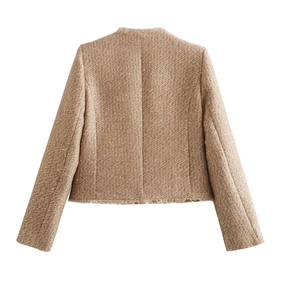 Tweed cropped jakke for kvinner
