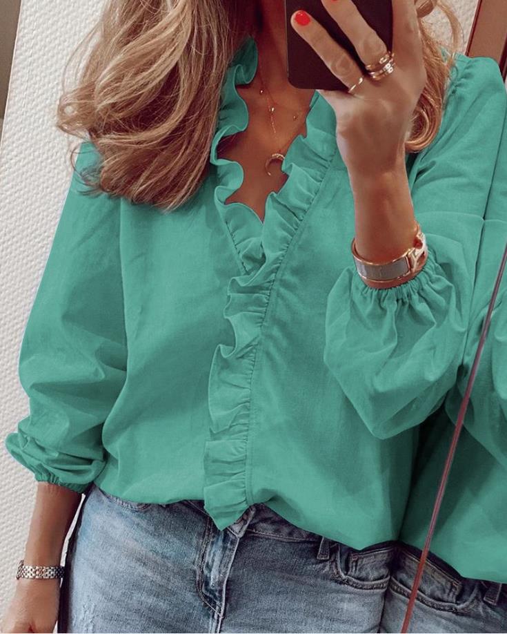 Variant image for Kvinne Bluse Ruffles V-hals Polyester-25