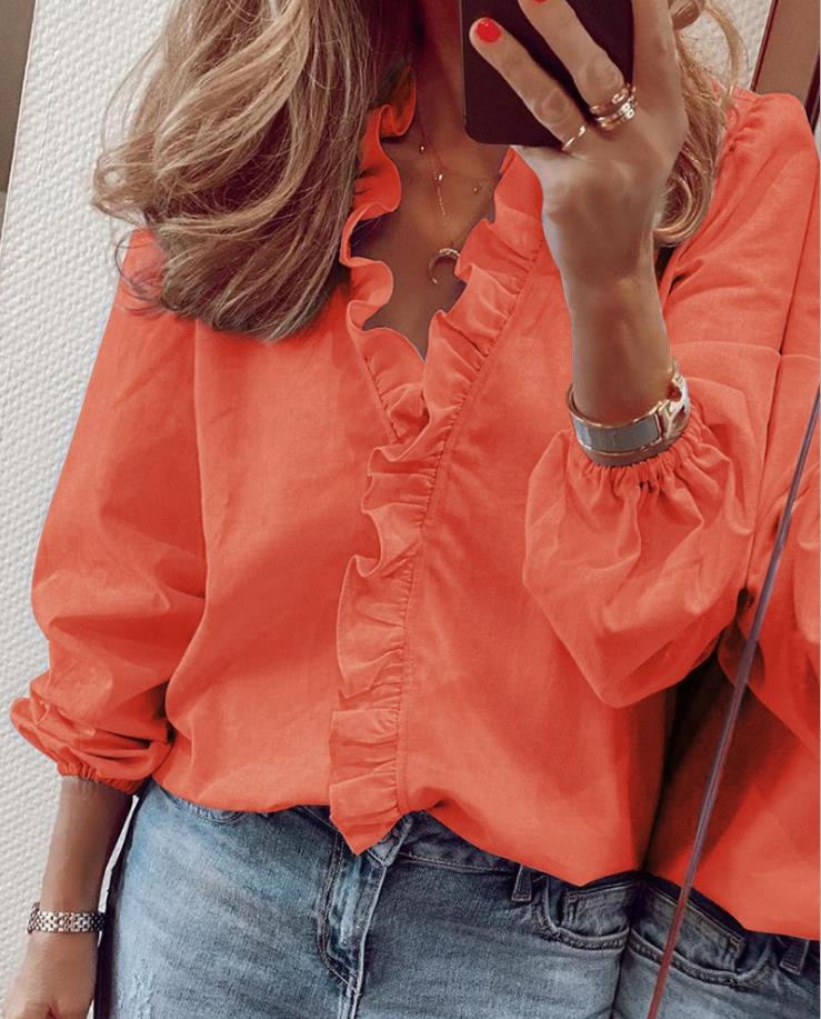 Variant image for Kvinne Bluse Ruffles V-hals Polyester-33