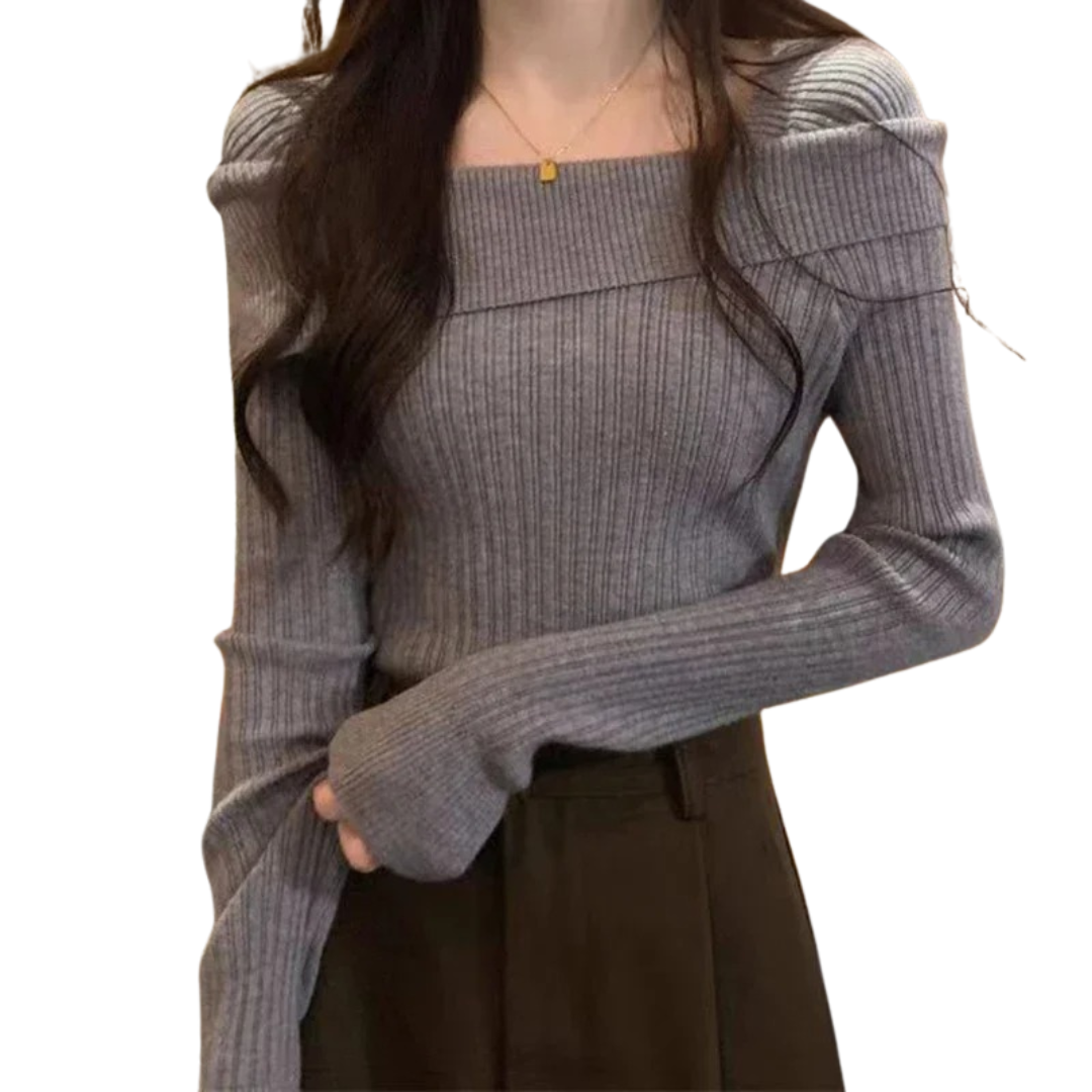 Off Shoulder strikket genser for kvinner
