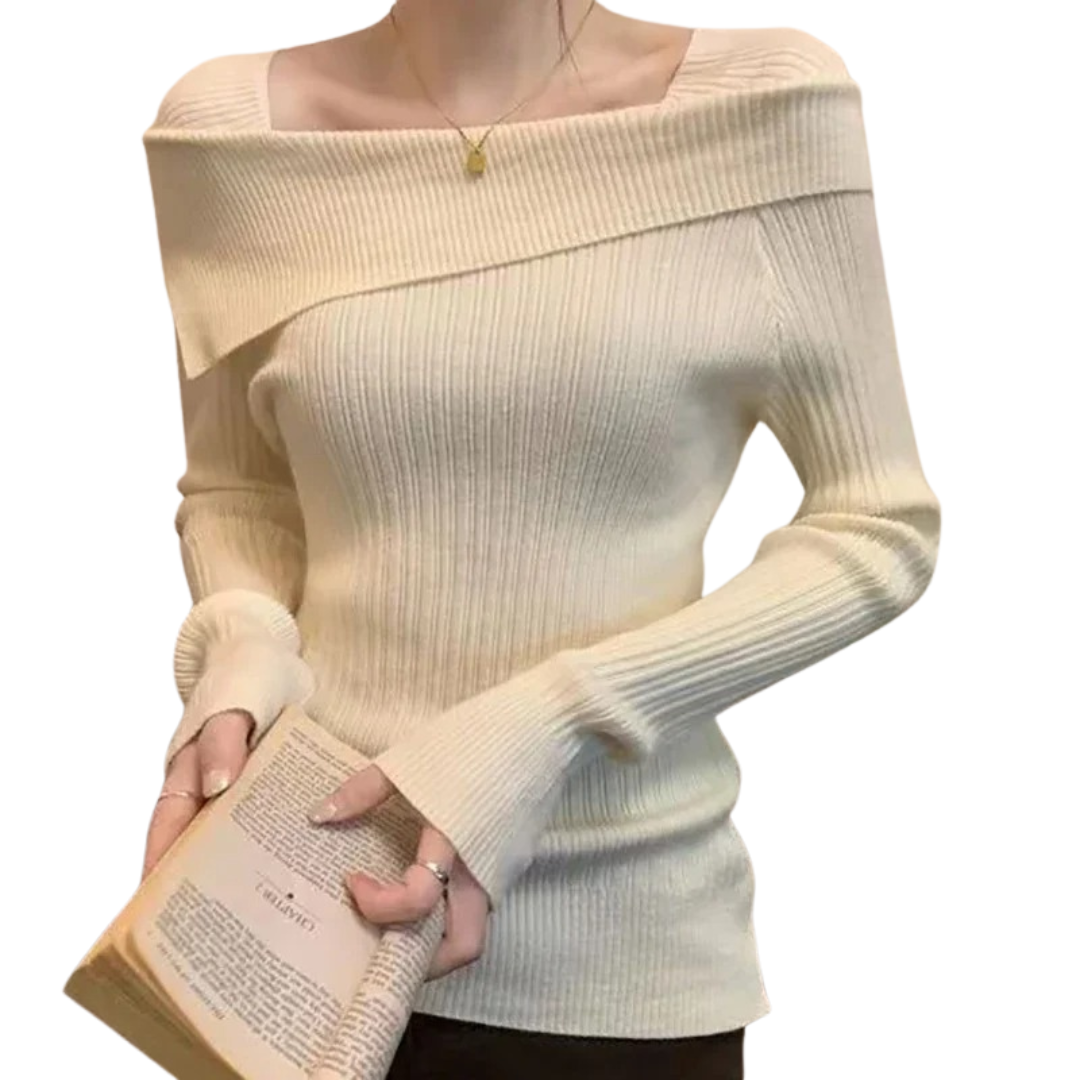 Off Shoulder strikket genser for kvinner