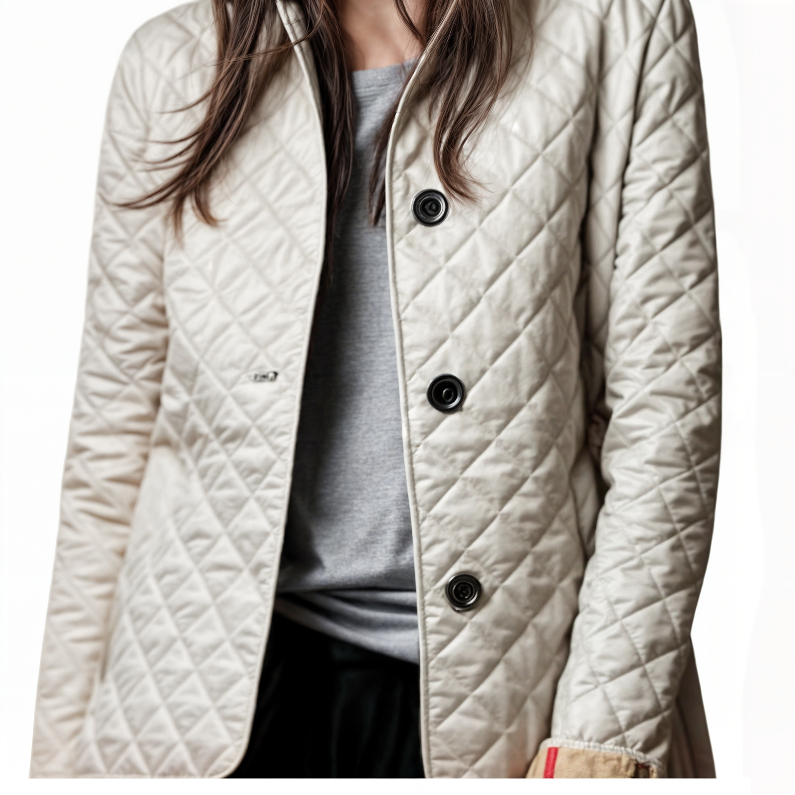 Kviltert jakke med turn-down krage for kvinner