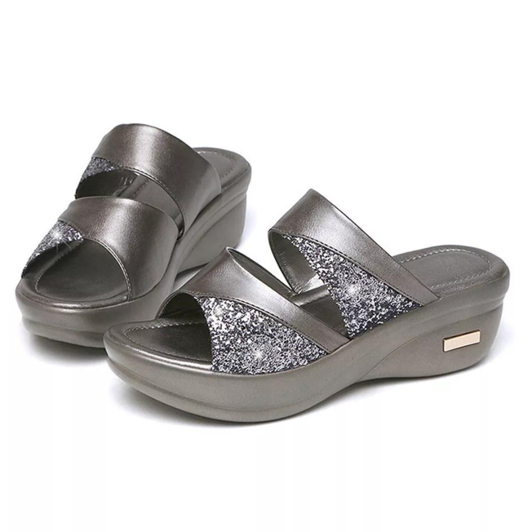 Ensfargede Glittersandaler for Kvinner