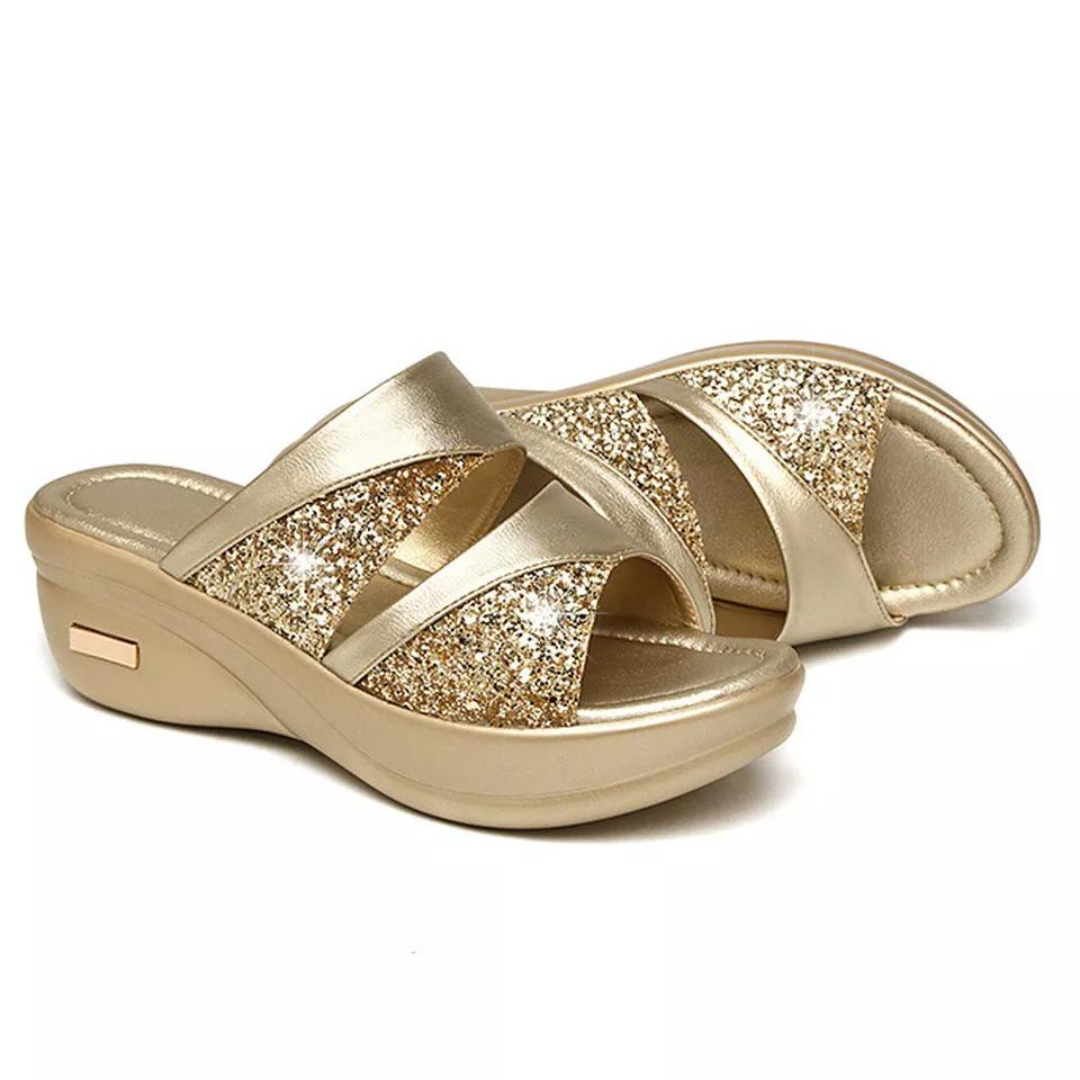 Ensfargede Glittersandaler for Kvinner