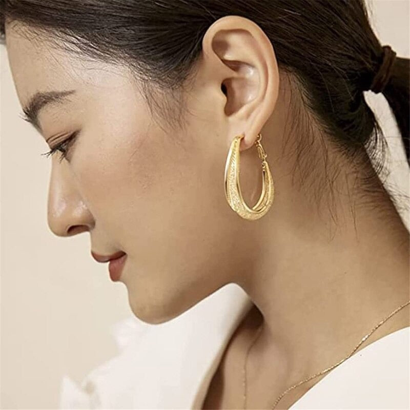 Oval Shiny Hoop øredobber