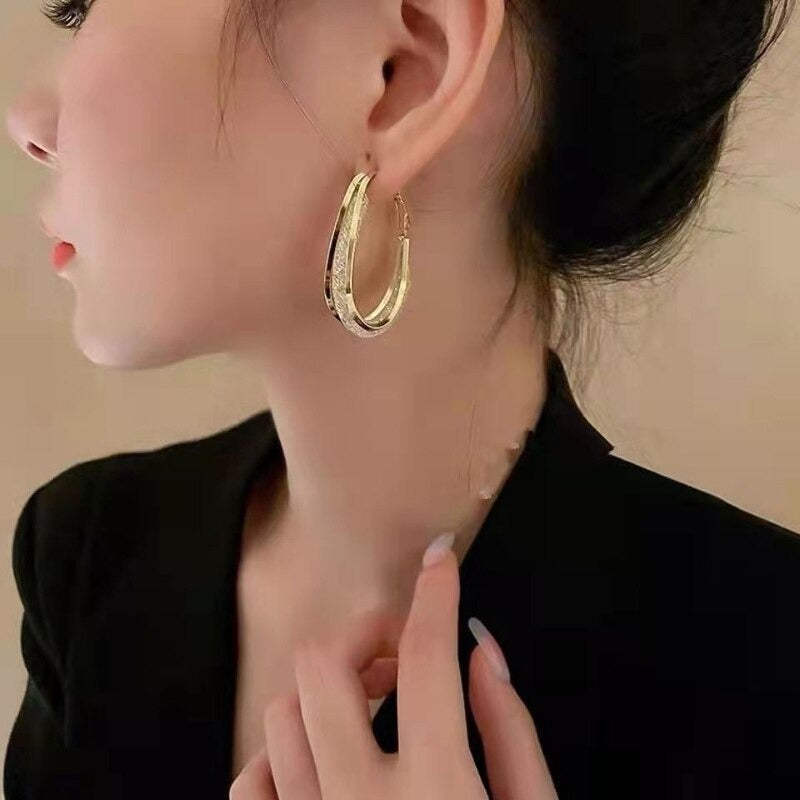 Oval Shiny Hoop øredobber