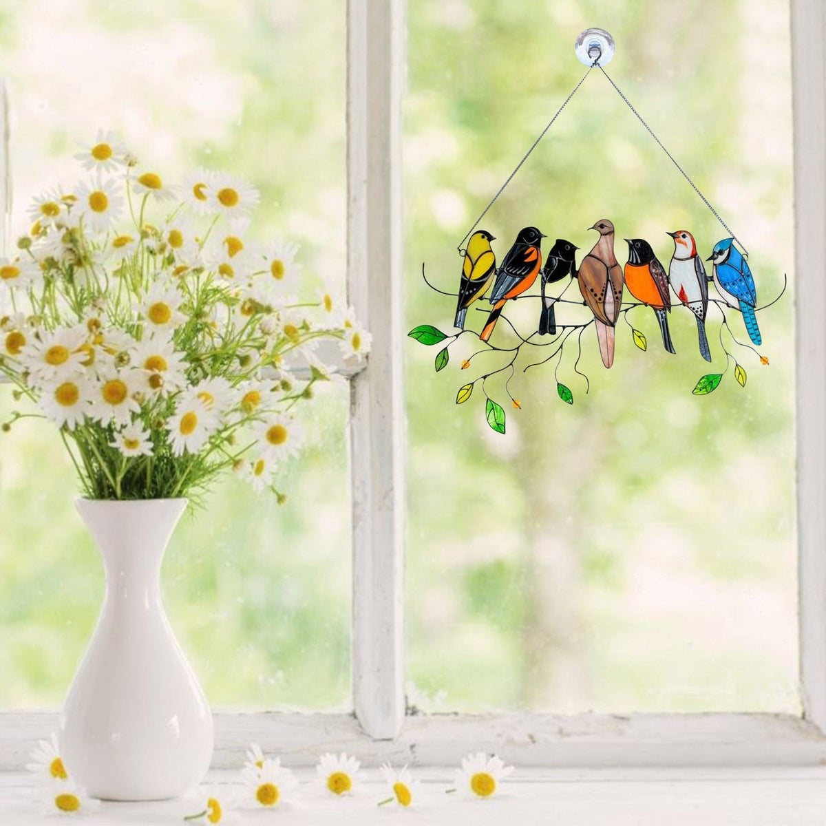 Fuglesolfanger i farget glass