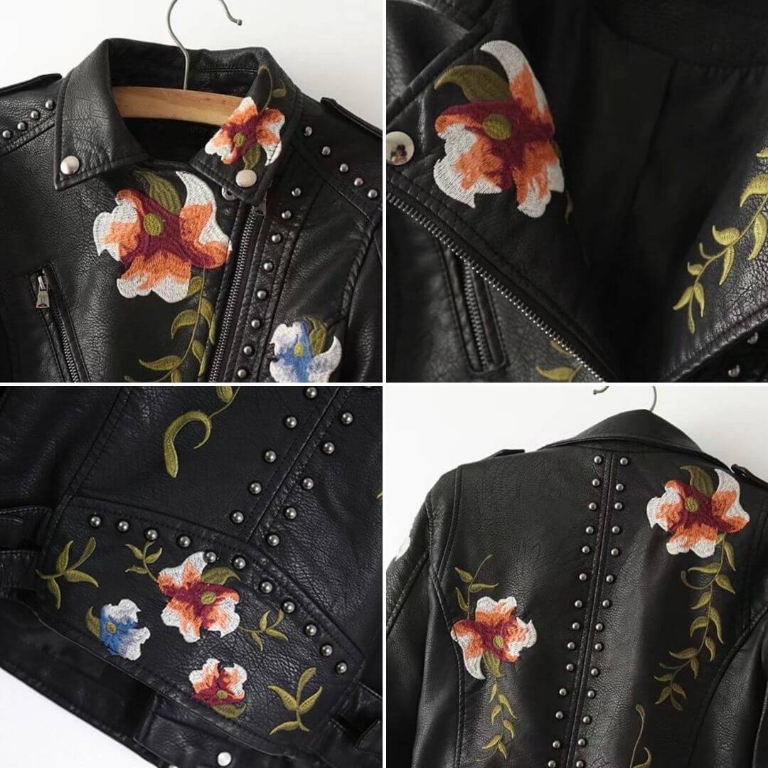 Blomsterprint broderi Kunstskinnjakke