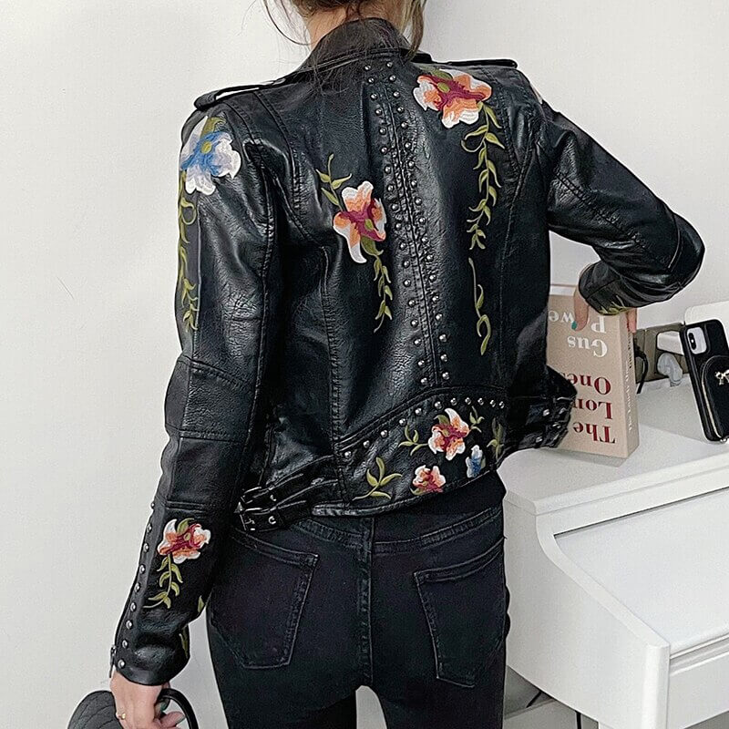 Blomsterprint broderi Kunstskinnjakke