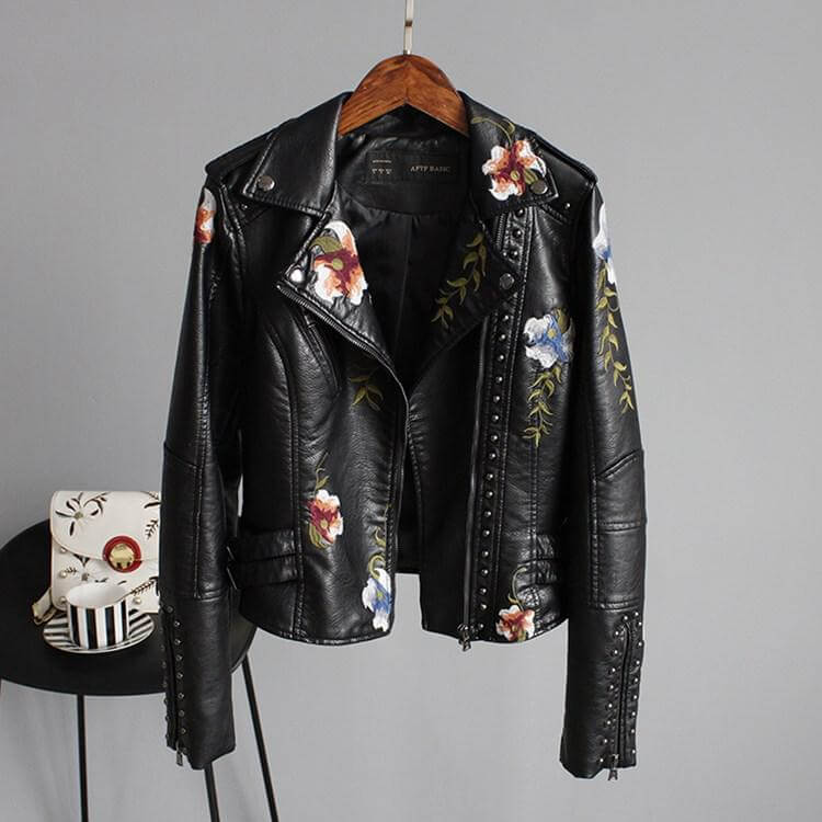 Blomsterprint broderi Kunstskinnjakke