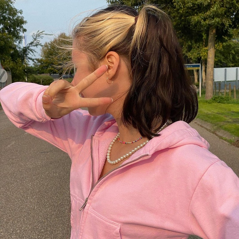 Ekstra smal hettegenser med glidelås