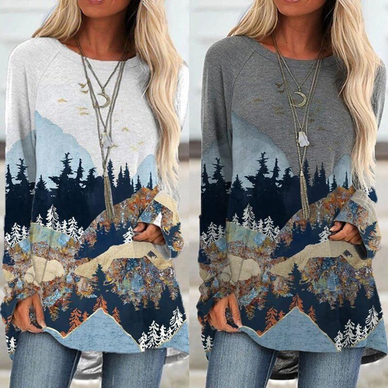 Plus Size fjelltrykte gensere
