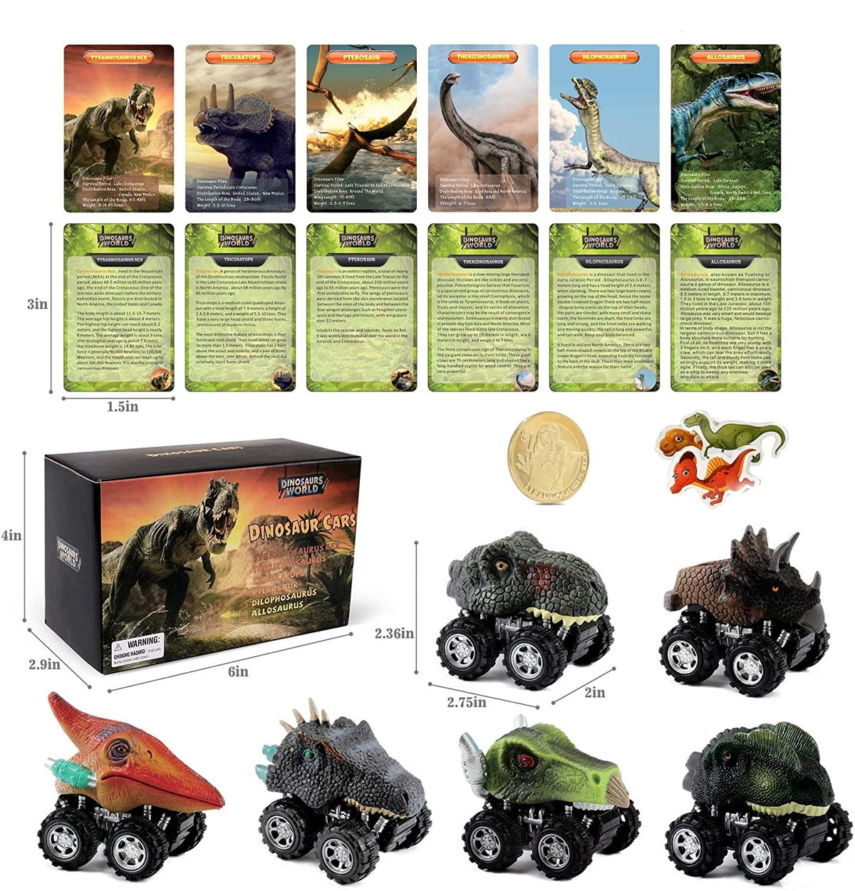 Trekk tilbake Dinosaur Mini Car (6 stk)
