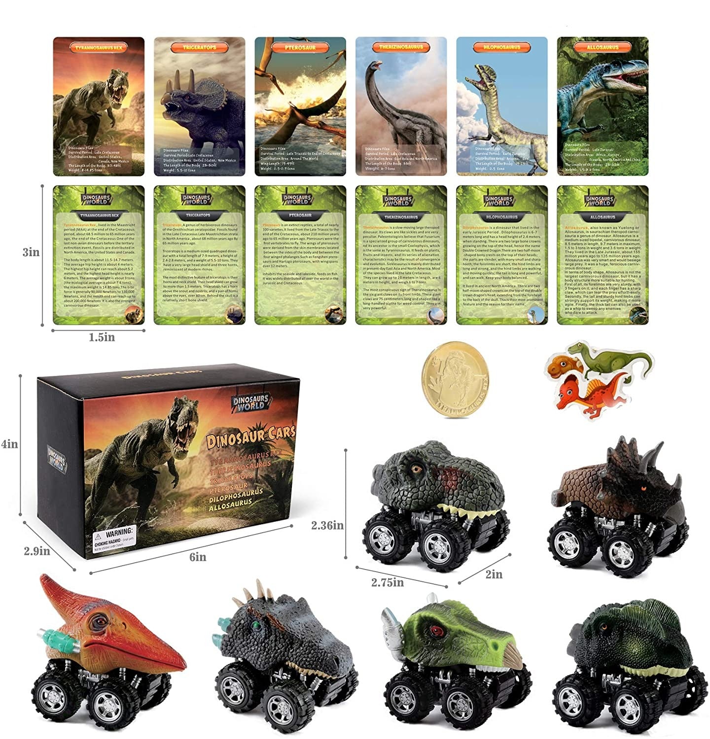 Trekk tilbake Dinosaur Mini Car (6 stk)