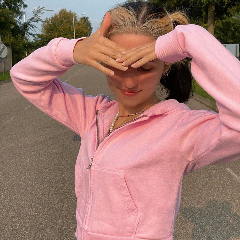 Ekstra smal hettegenser med glidelås