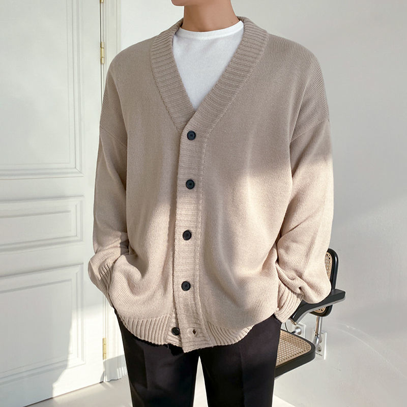 Cardigan med strikket knapp for menn