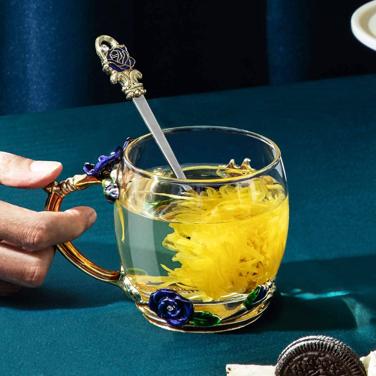 Luksuriøs blå rose krystall krus