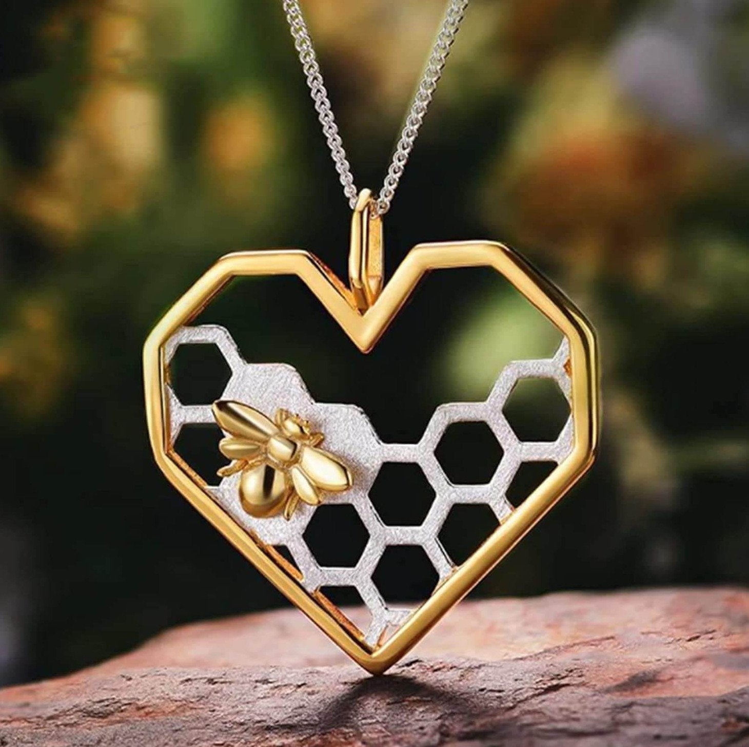 Honeycomb Hjerte Halskjede