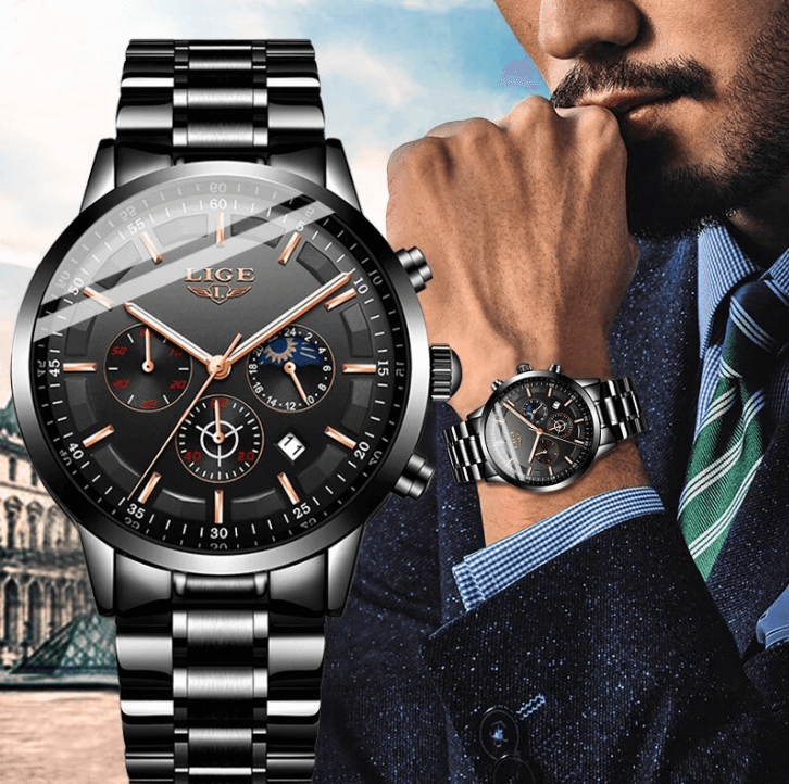 Armbåndsur i svart stål